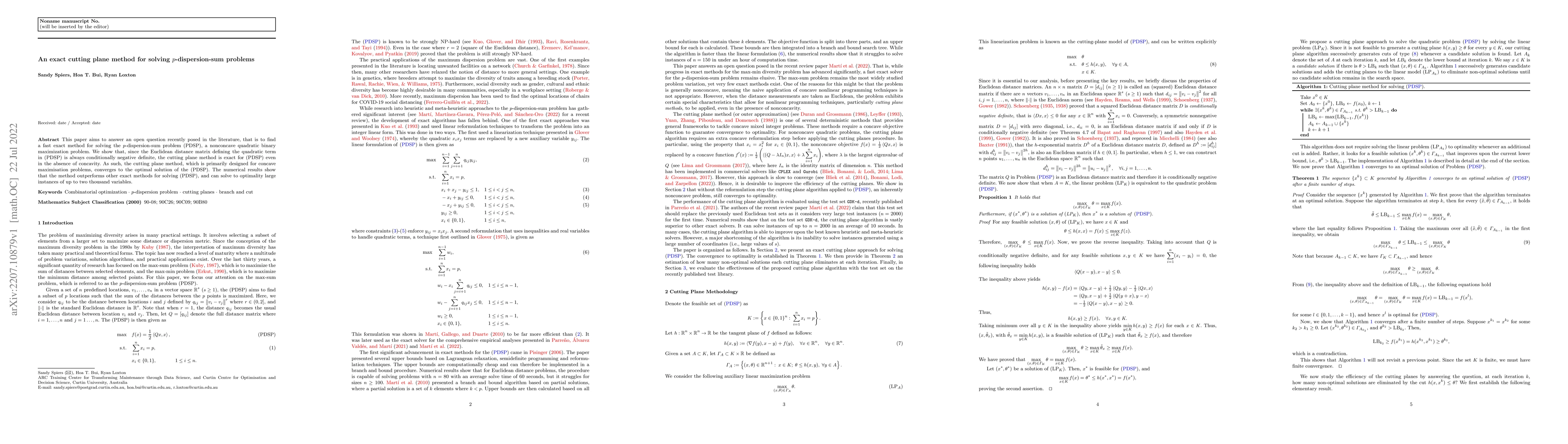 Thumbnail for An exact cutting plane method for solving p-dispersion-sum problems
