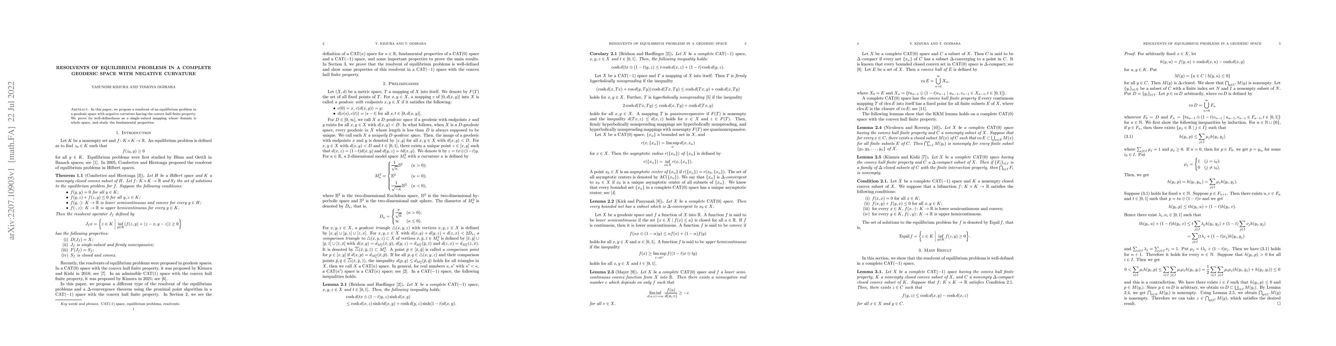 Thumbnail for Resolvents of equilibrium problems in a complete geodesic space with
  negative curvature