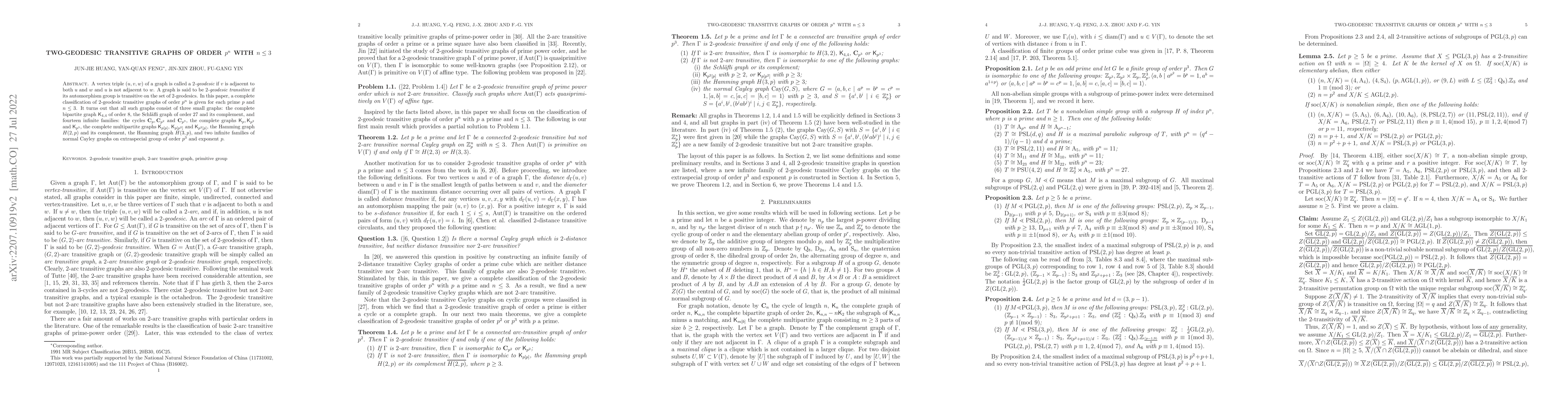 Thumbnail for Two-geodesic transitive graphs of order $p^n$ with $n\leq3$