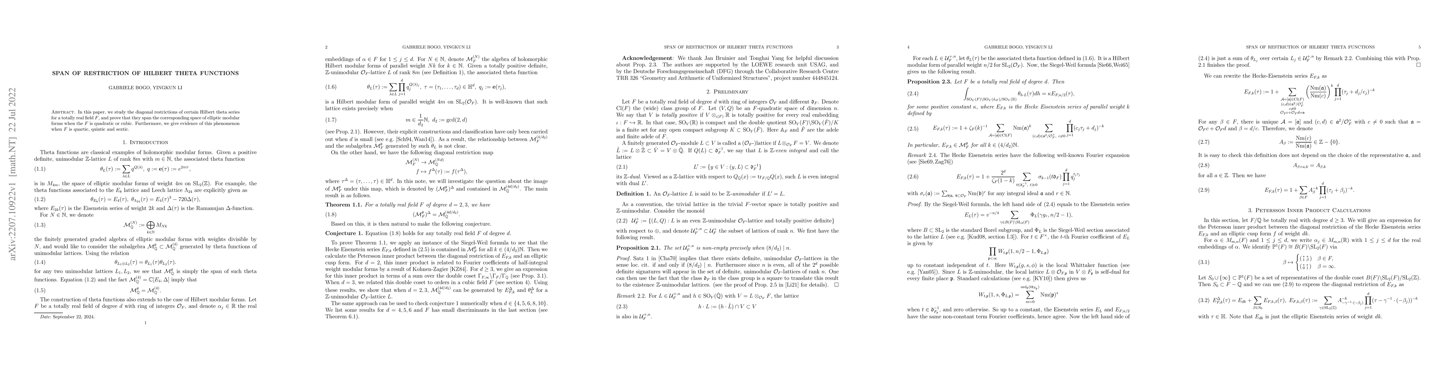 Thumbnail for Span of Restriction of Hilbert Theta Functions