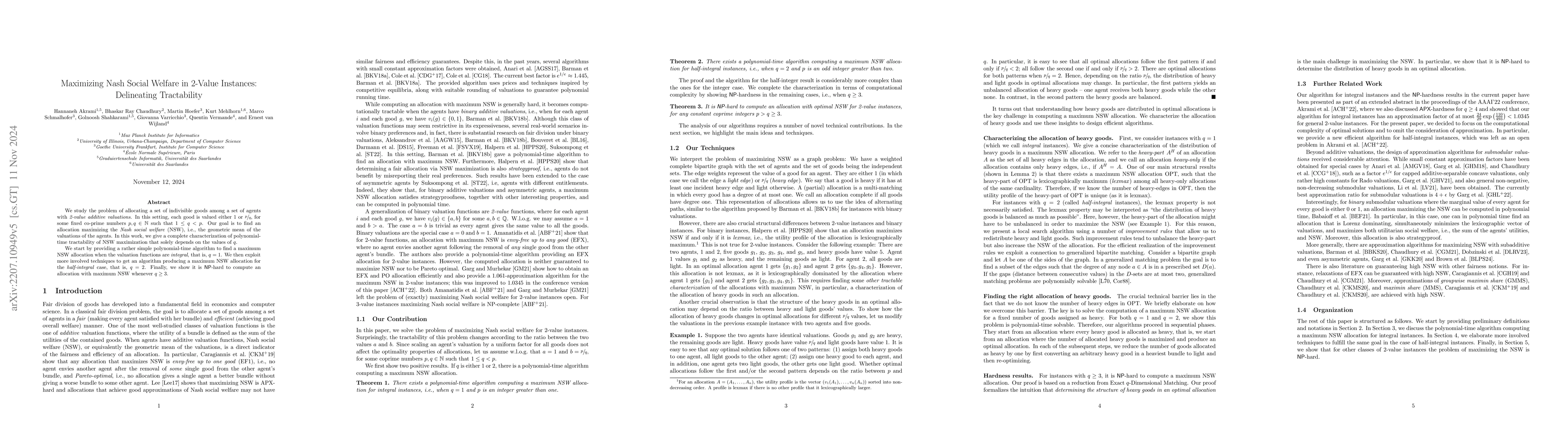Thumbnail for Maximizing Nash Social Welfare in 2-Value Instances: Delineating
  Tractability