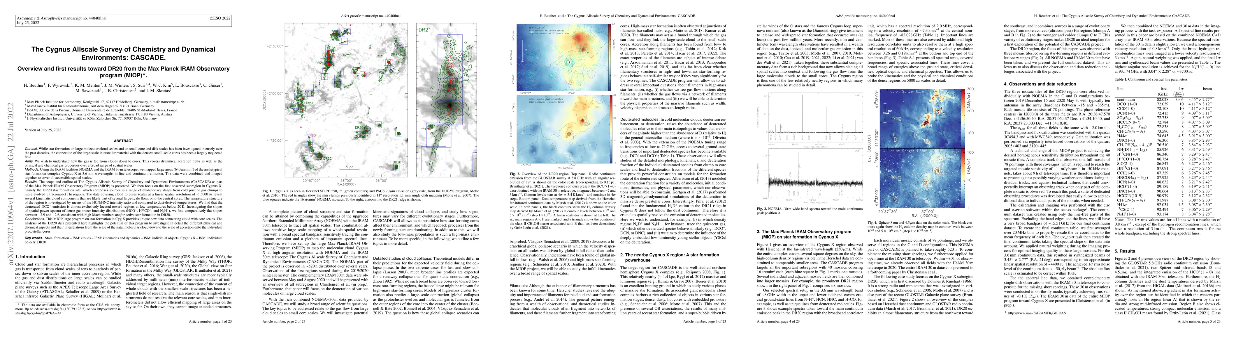 Thumbnail for The Cygnus Allscale Survey of Chemistry and Dynamical Environments:
  CASCADE: Overview and first results toward DR20 from the Max Planck IRAM
  Observatory program (MIOP)