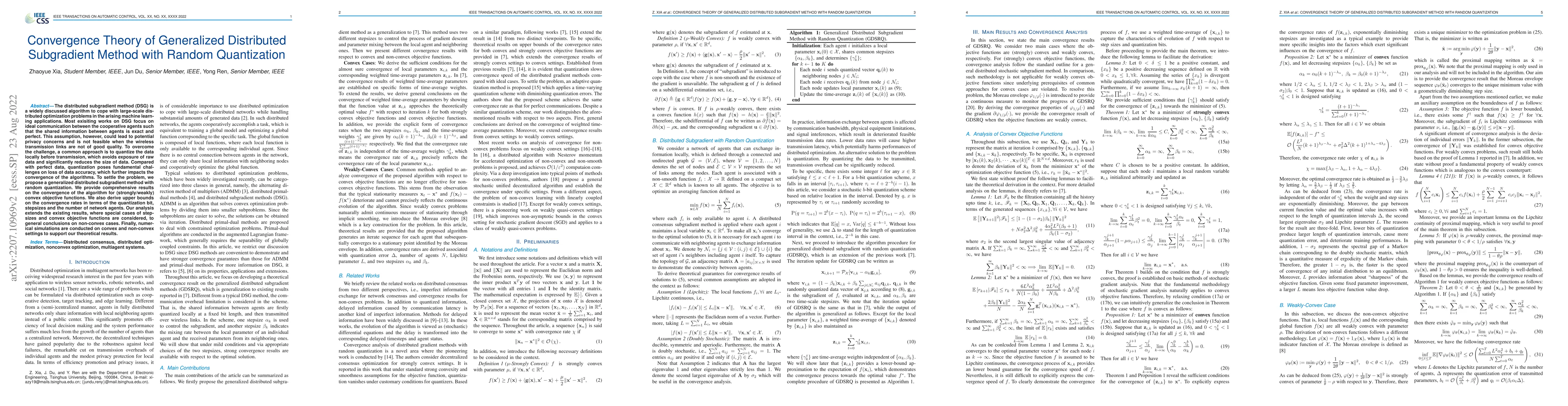 Thumbnail for Convergence Theory of Generalized Distributed Subgradient Method with
  Random Quantization