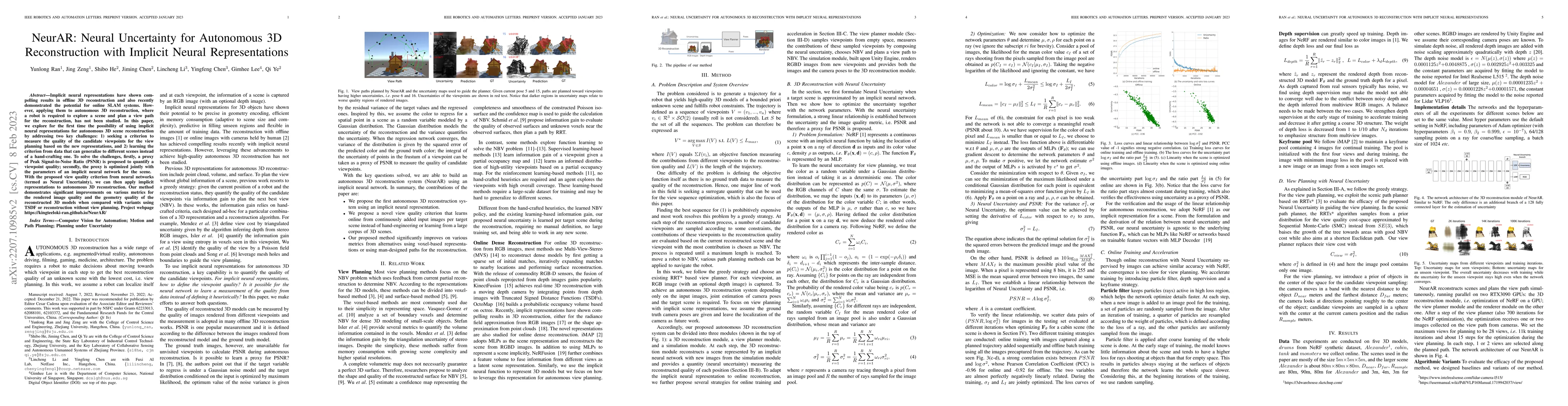 Thumbnail for NeurAR: Neural Uncertainty for Autonomous 3D Reconstruction with
  Implicit Neural Representations