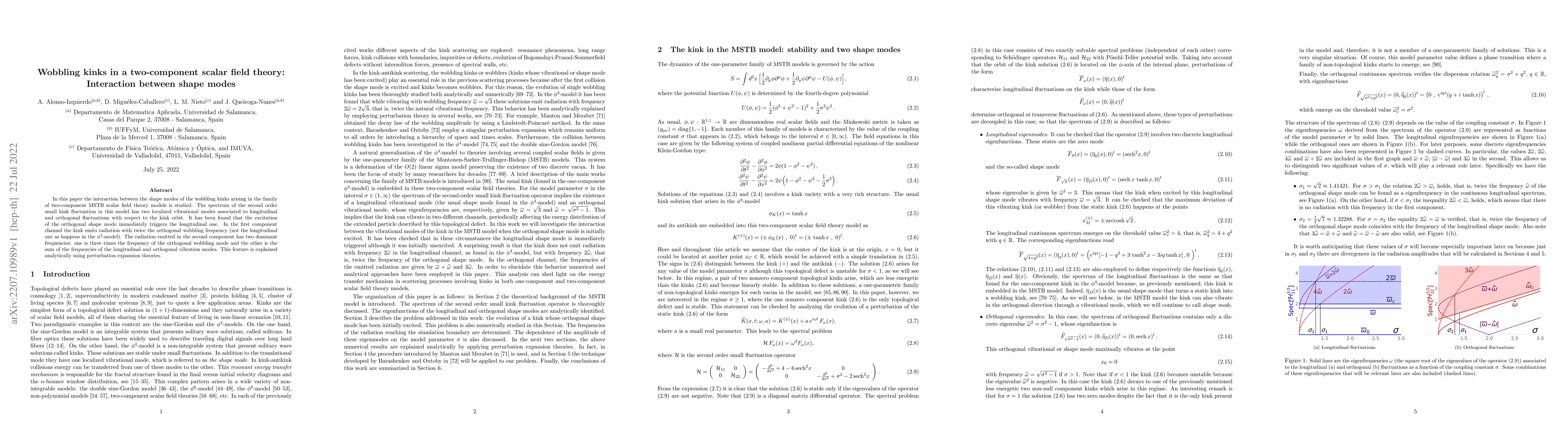 Thumbnail for Wobbling kinks in a two-component scalar field theory: Interaction
  between shape modes