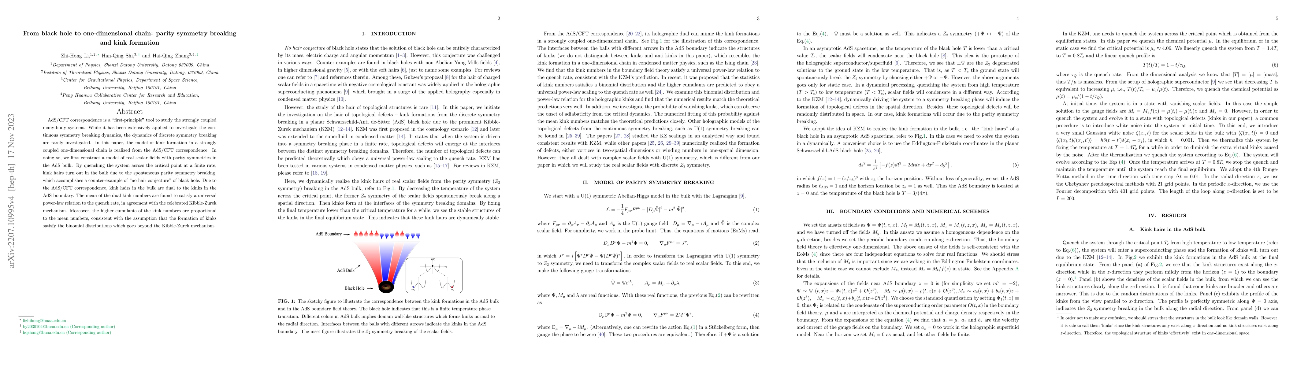 Thumbnail for From black hole to one-dimensional chain: parity symmetry breaking and
  kink formation