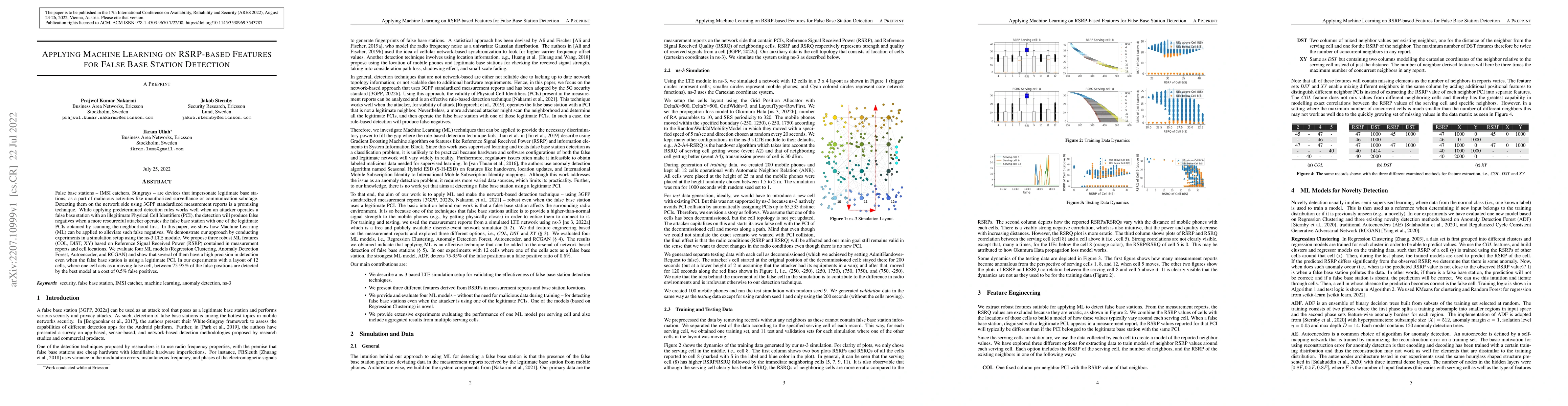 Thumbnail for Applying Machine Learning on RSRP-based Features for False Base Station
  Detection