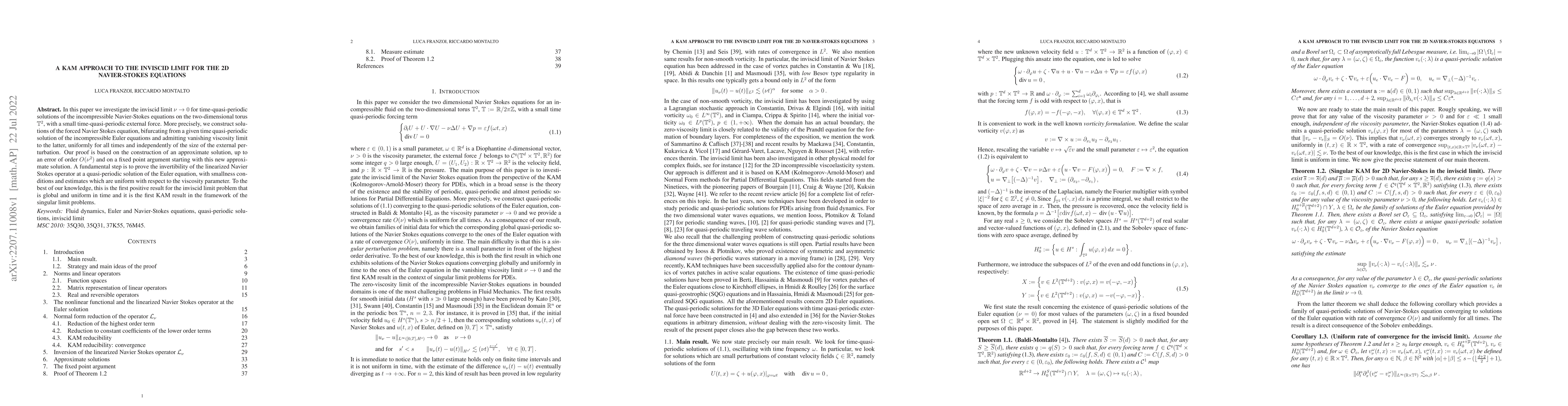 Thumbnail for A KAM approach to the inviscid limit for the 2D Navier-Stokes equations