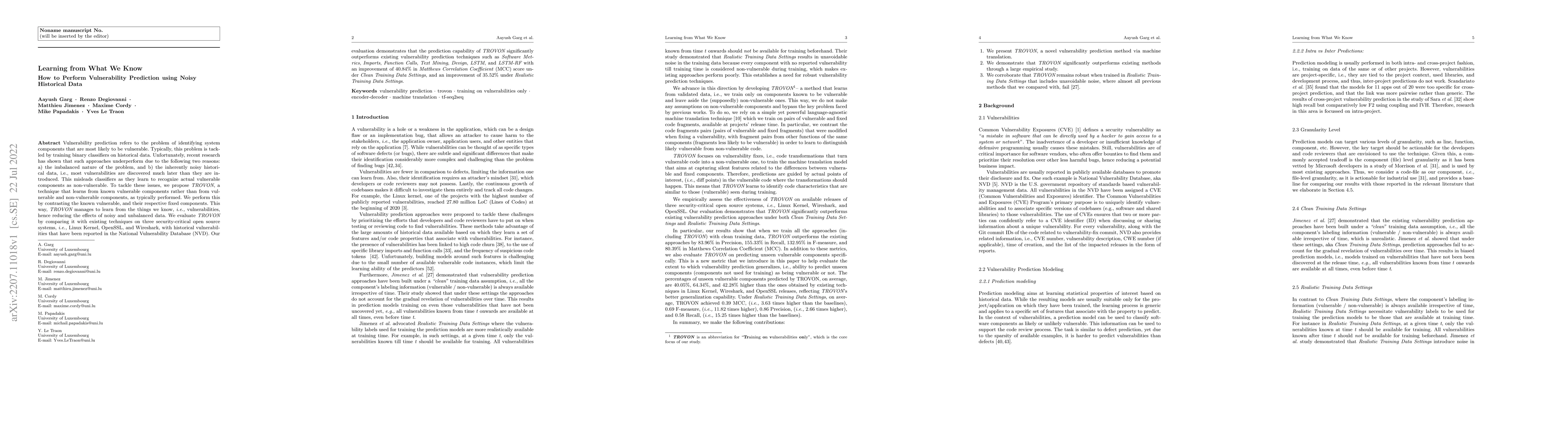 Thumbnail for Learning from what we know: How to perform vulnerability prediction
  using noisy historical data