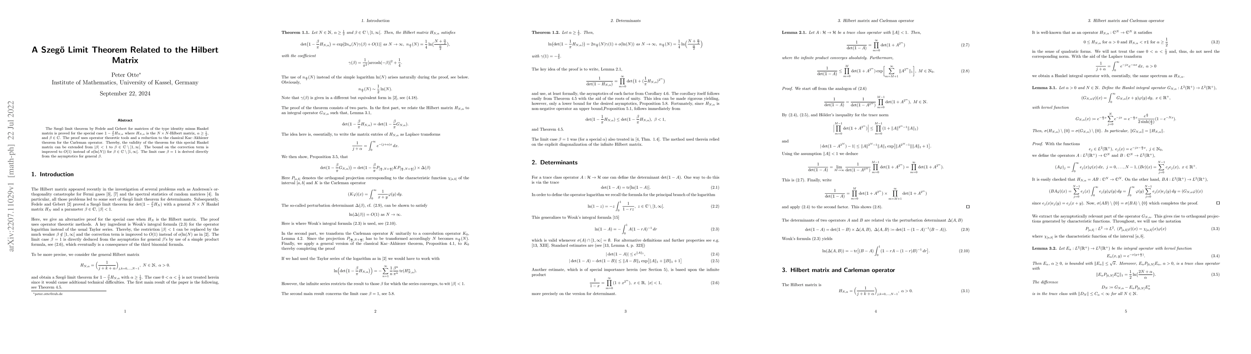 Thumbnail for A Szeg\H{o} Limit Theorem Related to the Hilbert Matrix