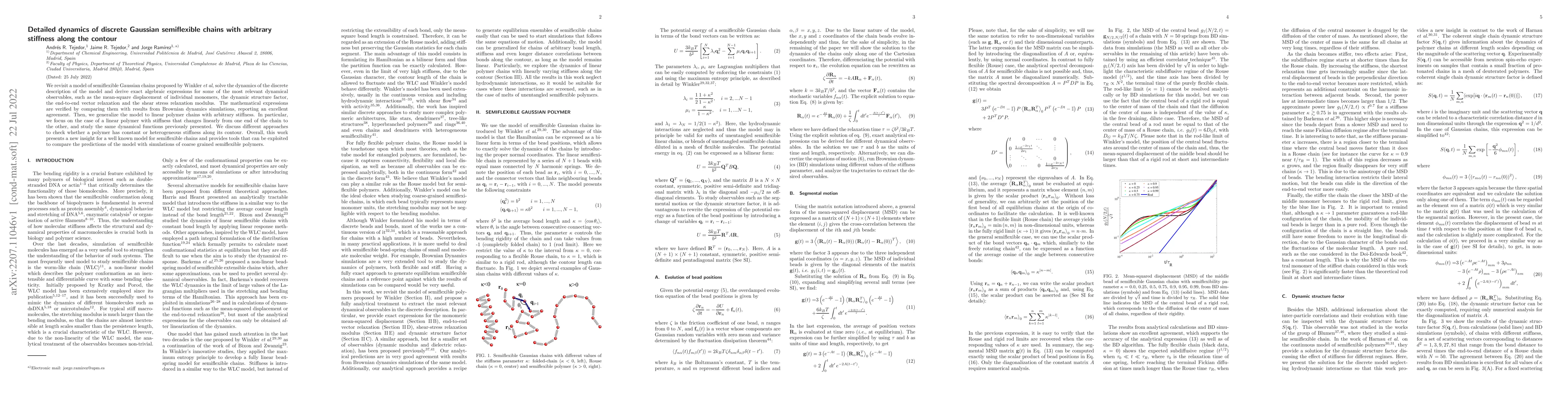 Thumbnail for Detailed dynamics of discrete Gaussian semiflexible chains with
  arbitrary stiffness along the contour