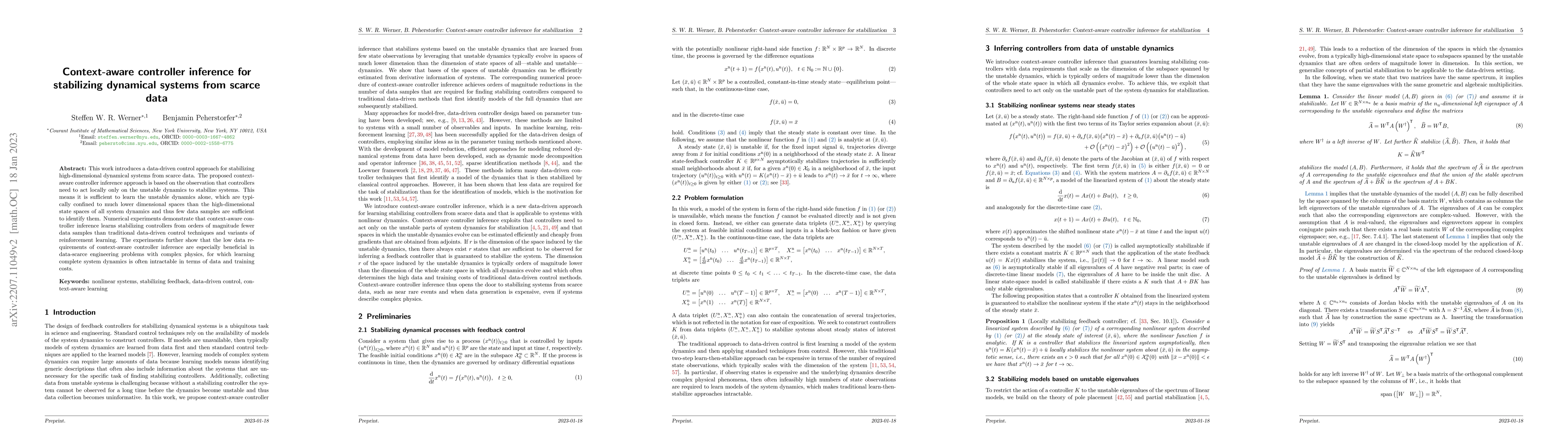 Thumbnail for Context-aware controller inference for stabilizing dynamical systems
  from scarce data