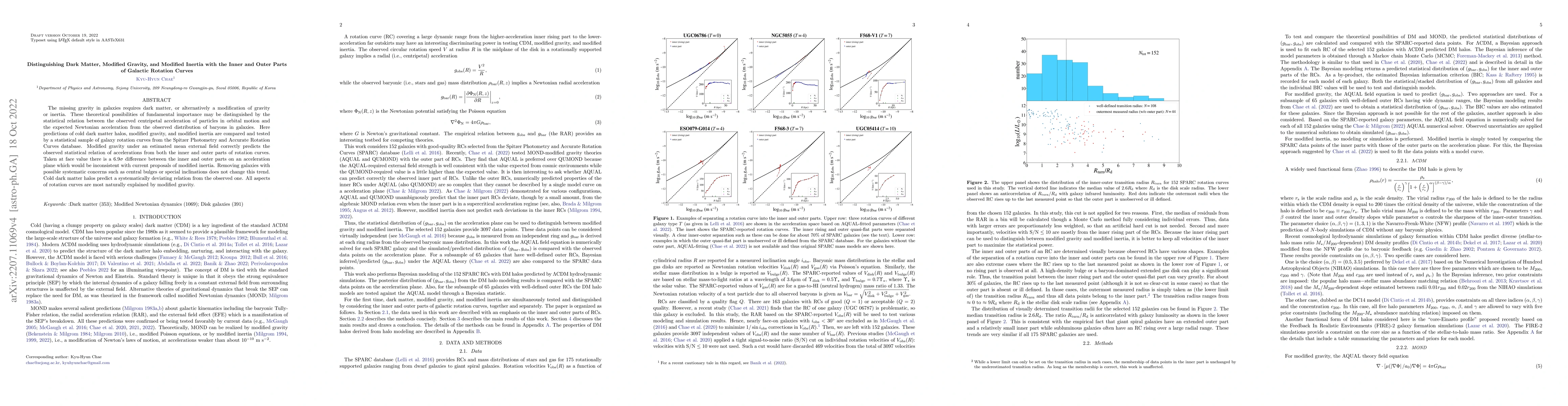 Thumbnail for Distinguishing Dark Matter, Modified Gravity, and Modified Inertia with
  the Inner and Outer Parts of Galactic Rotation Curves