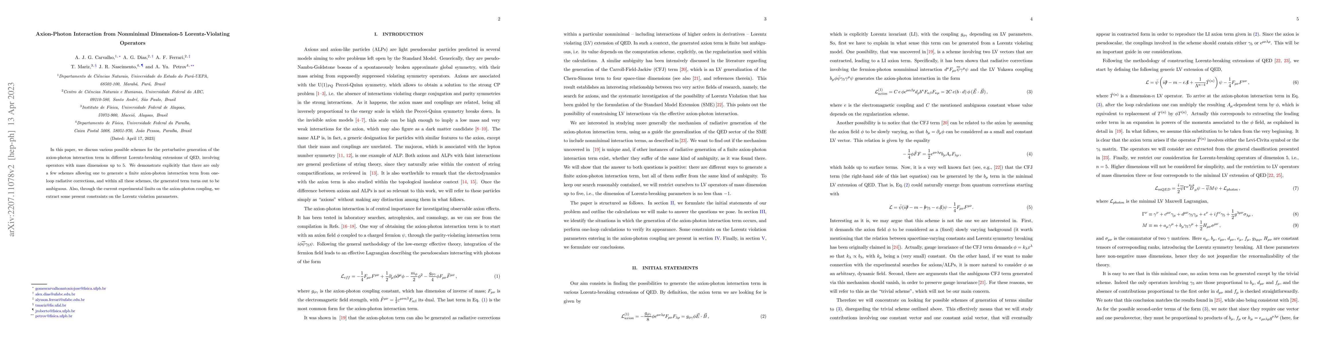 Thumbnail for Axion-Photon Interaction from Nonminimal Dimension-5 Lorentz-Violating
  Operators