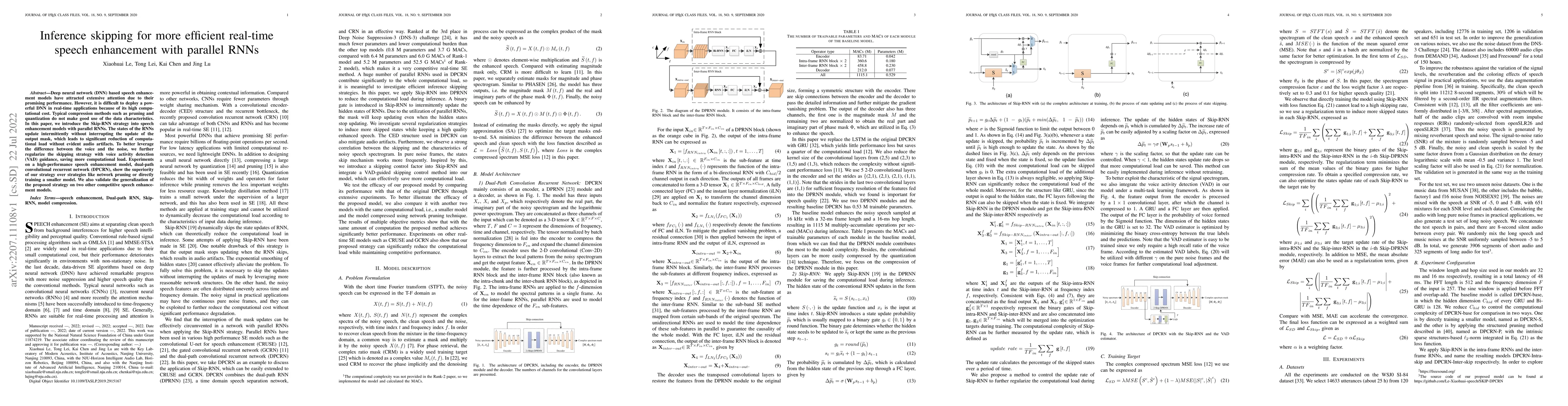 Thumbnail for Inference skipping for more efficient real-time speech enhancement with
  parallel RNNs