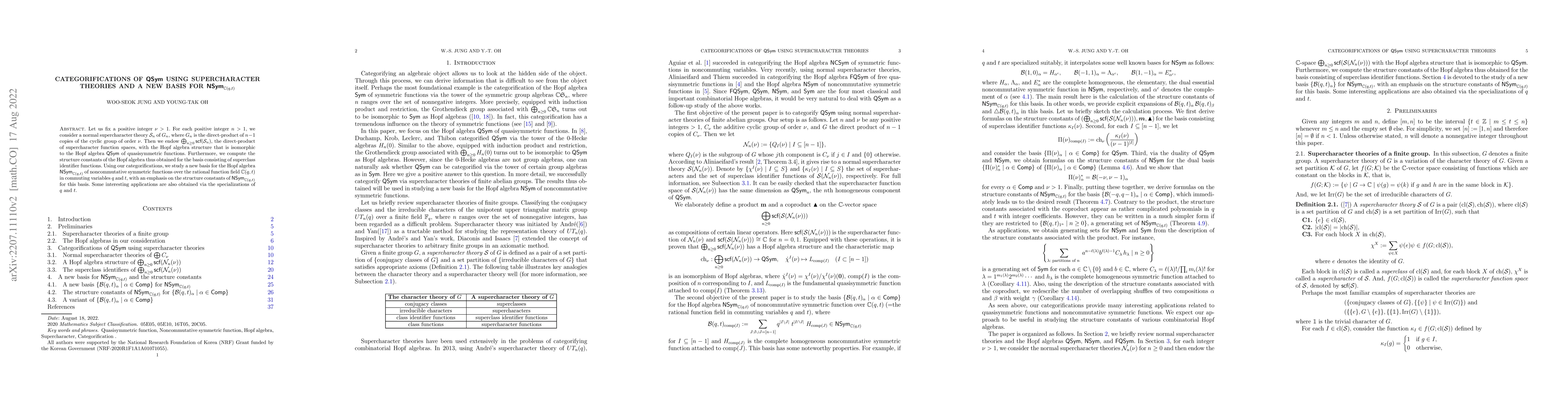 Thumbnail for Categorifications of ${\textsf {QSym}}$ using supercharacter theories
  and a new basis for ${\textsf {NSym}}_{\mathbb{C}(q,t)}$