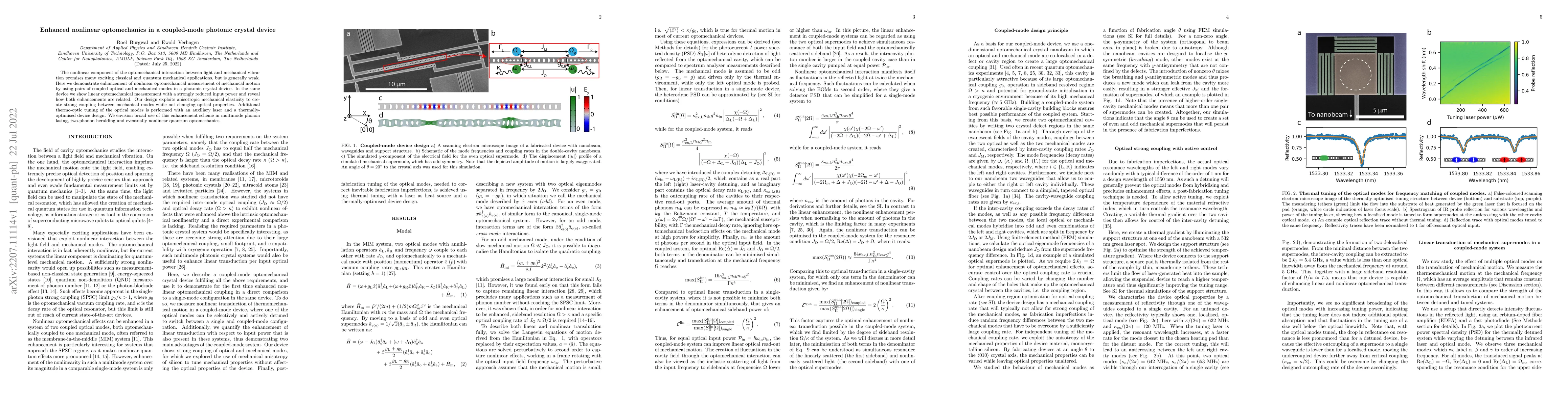 Thumbnail for Enhanced nonlinear optomechanics in a coupled-mode photonic crystal
  device