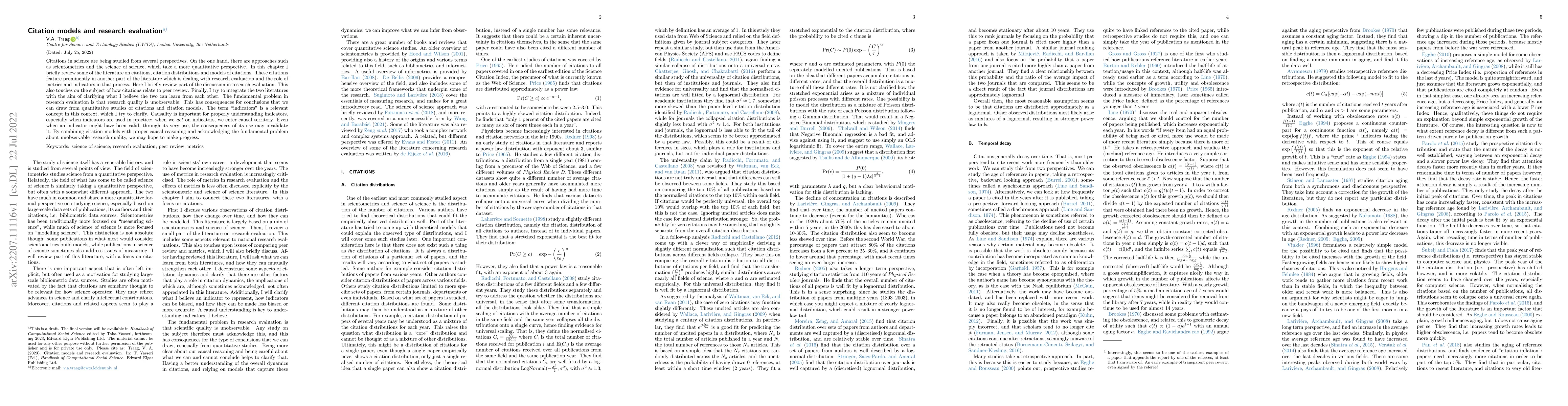 Thumbnail for Citation models and research evaluation