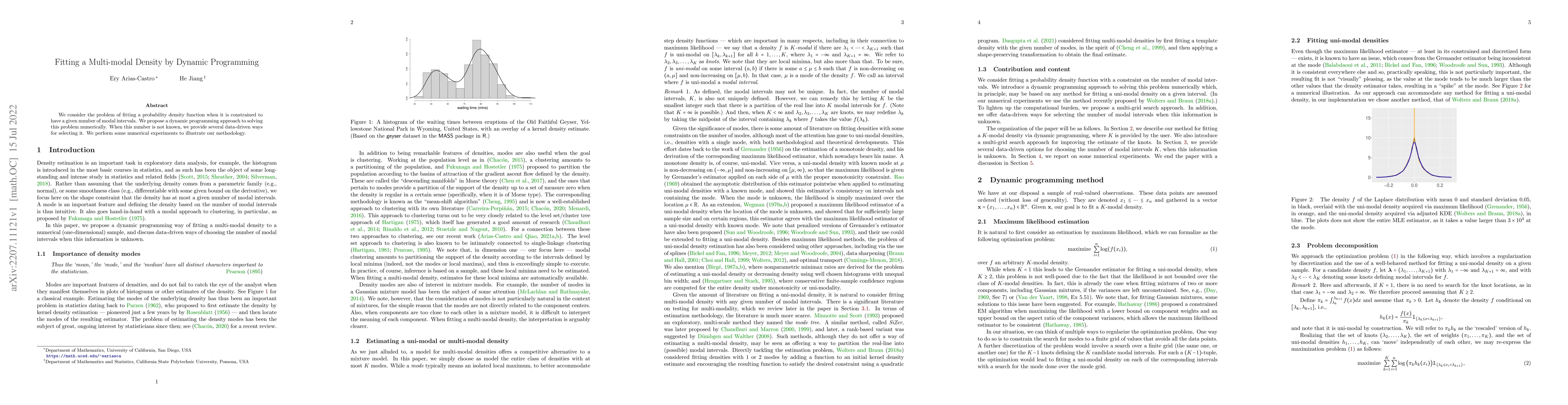 Thumbnail for Fitting a Multi-modal Density by Dynamic Programming