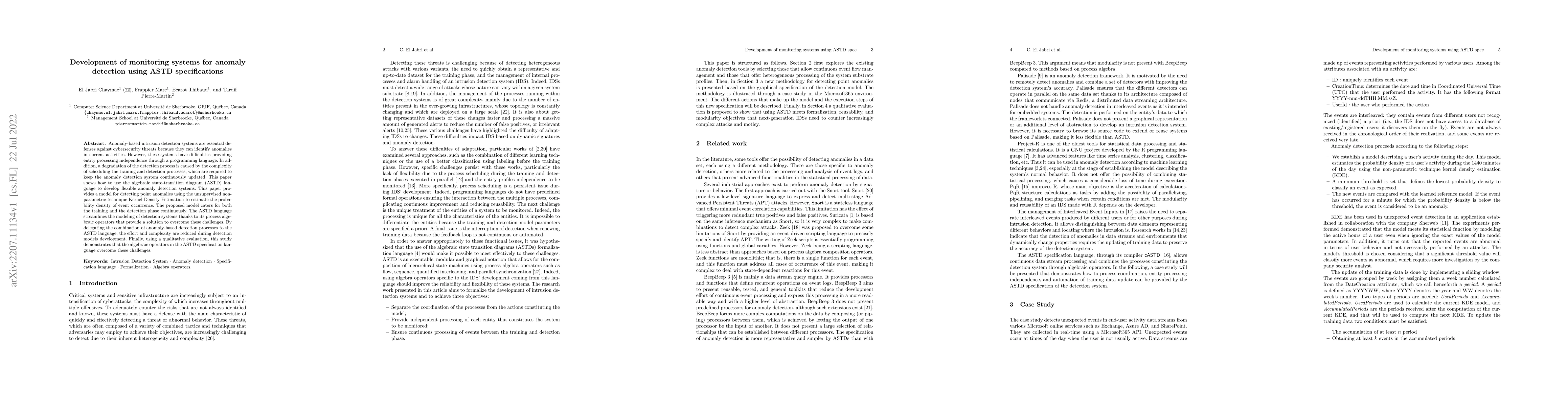 Thumbnail for Development of monitoring systems for anomaly detection using ASTD
  specifications