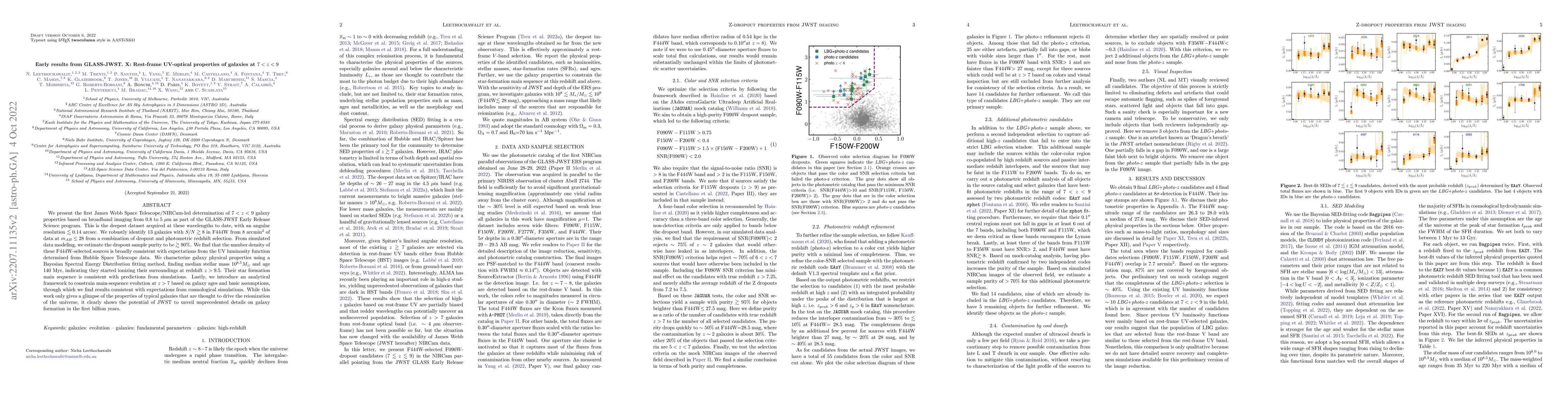 Thumbnail for Early results from GLASS-JWST. X: Rest-frame UV-optical properties of
  galaxies at 7 < z < 9