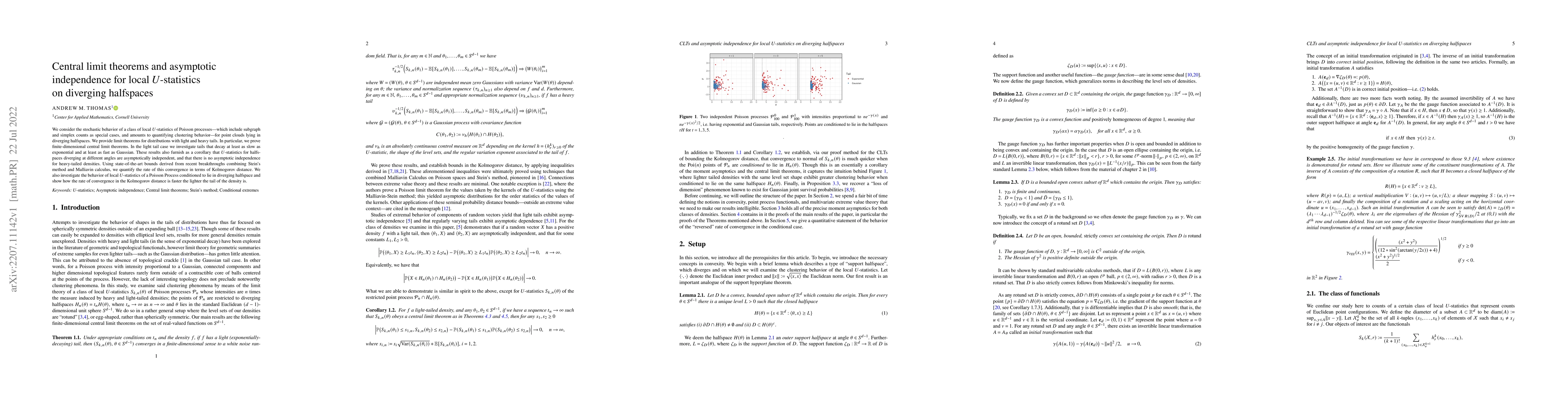 Thumbnail for Central limit theorems and asymptotic independence for local
  $U$-statistics on diverging halfspaces