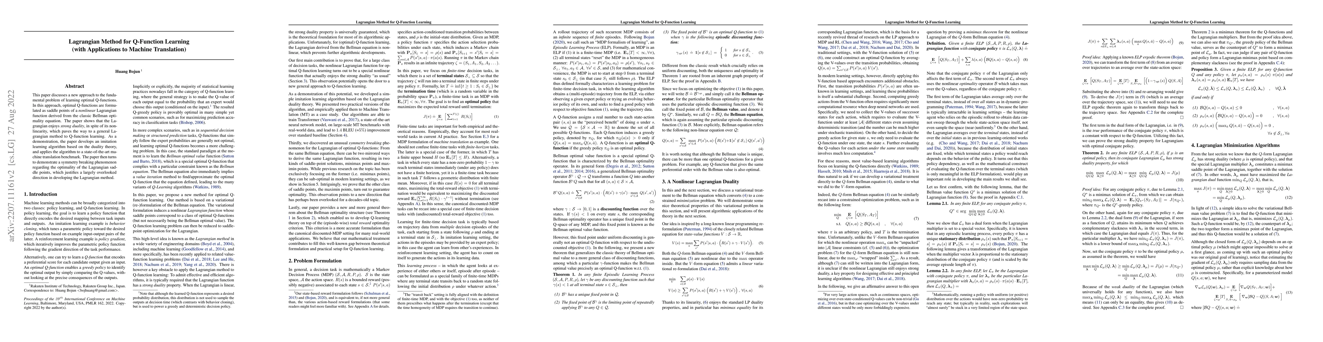Thumbnail for Lagrangian Method for Q-Function Learning (with Applications to Machine
  Translation)
