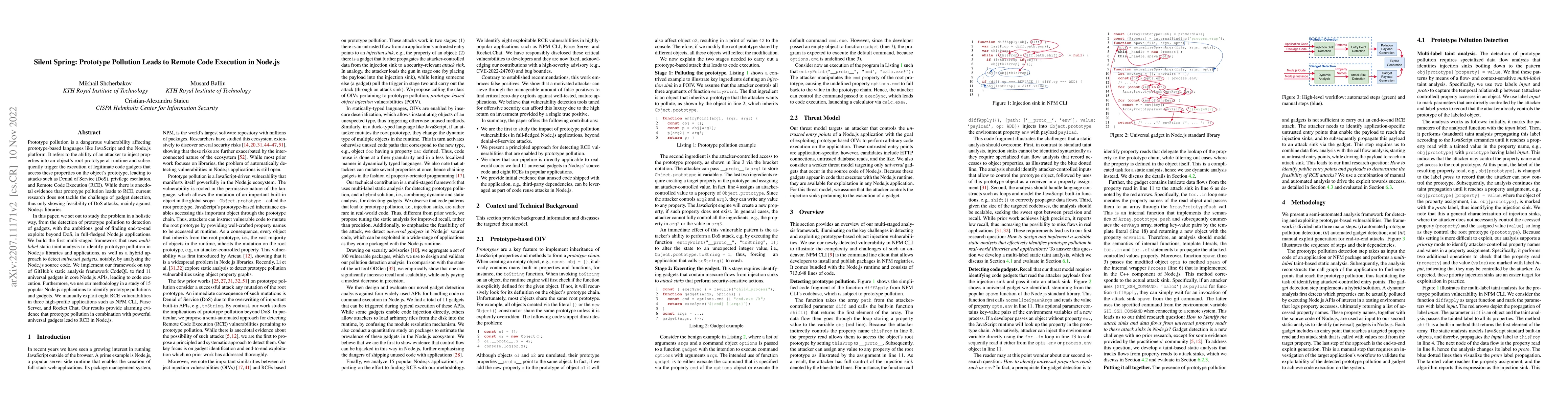 Thumbnail for Silent Spring: Prototype Pollution Leads to Remote Code Execution in
  Node.js