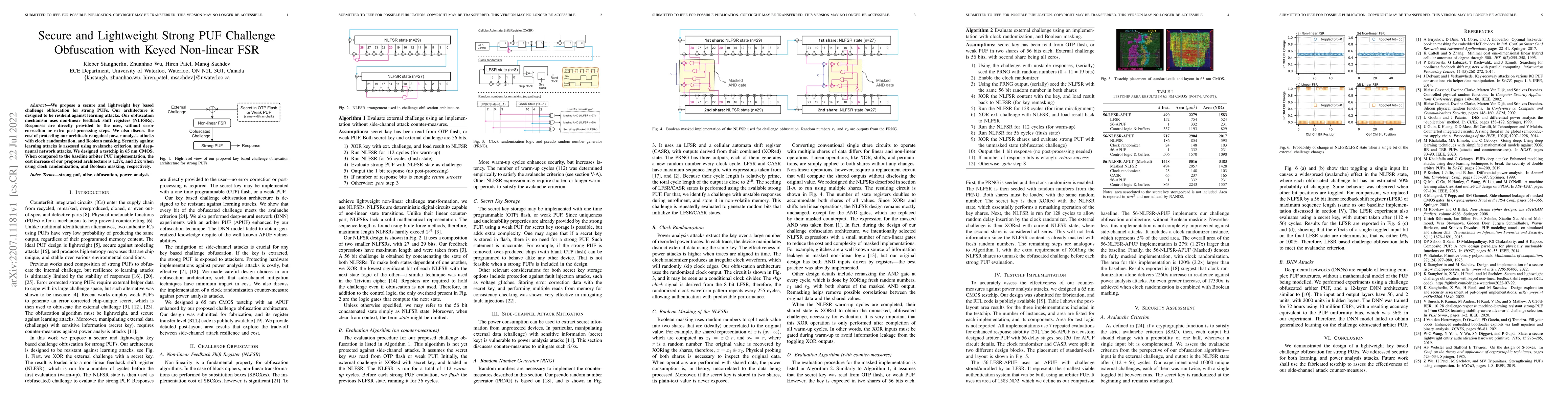 Thumbnail for Secure and Lightweight Strong PUF Challenge Obfuscation with Keyed
  Non-linear FSR