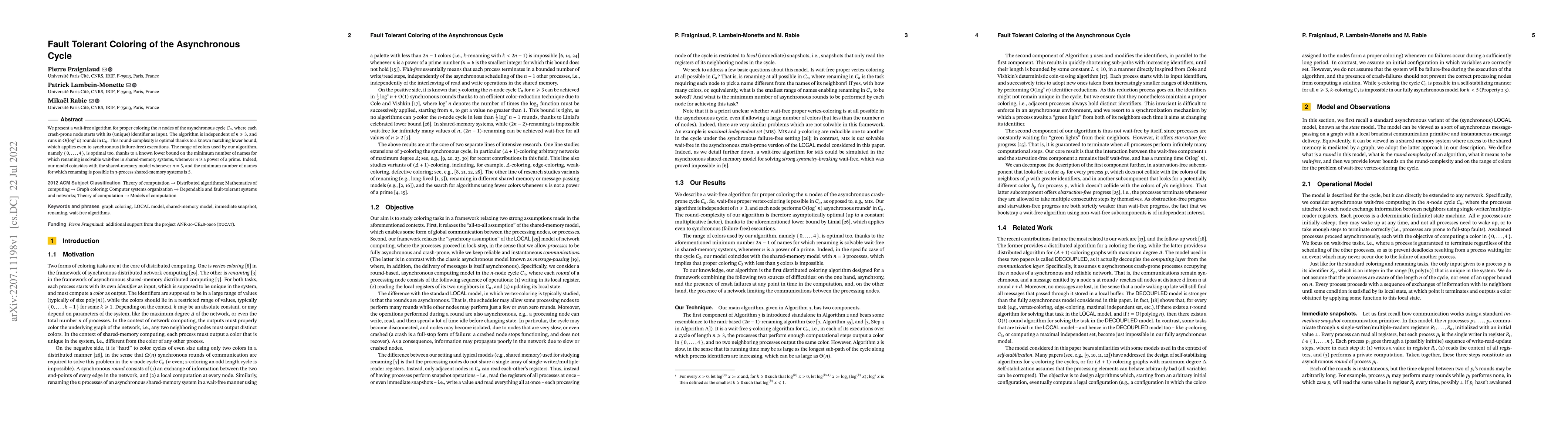 Thumbnail for Fault Tolerant Coloring of the Asynchronous Cycle