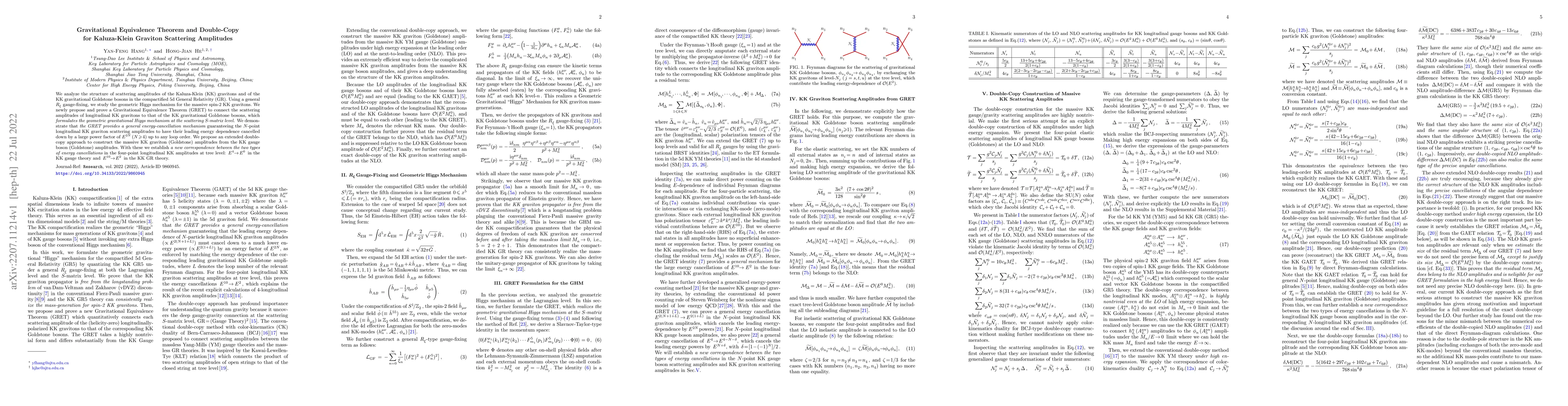 Thumbnail for Gravitational Equivalence Theorem and Double-Copy for Kaluza-Klein
  Graviton Scattering Amplitudes