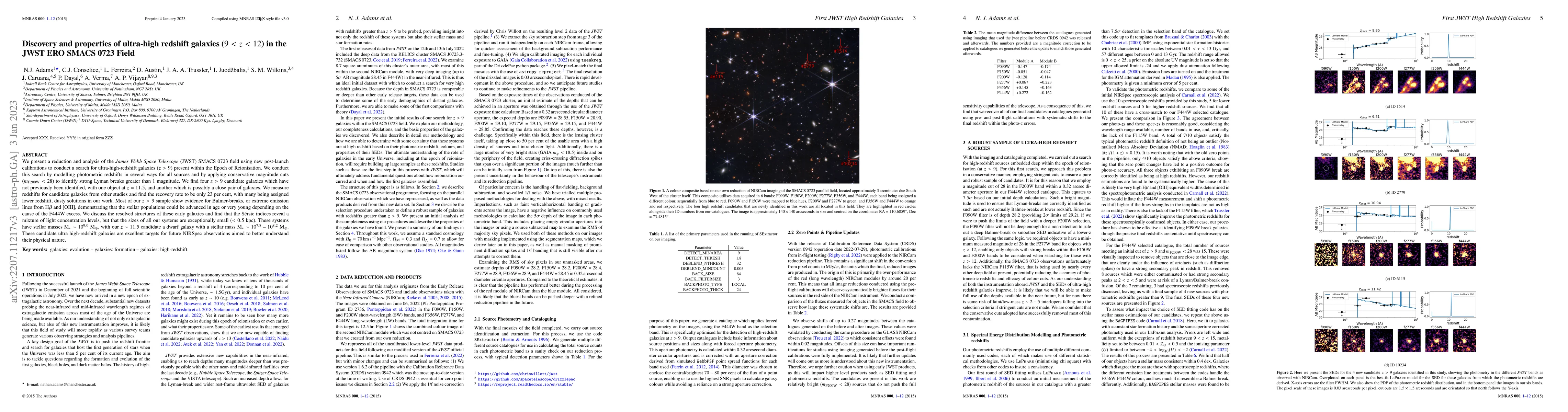 Thumbnail for Discovery and properties of ultra-high redshift galaxies ($9<z<12$) in
  the JWST ERO SMACS 0723 Field