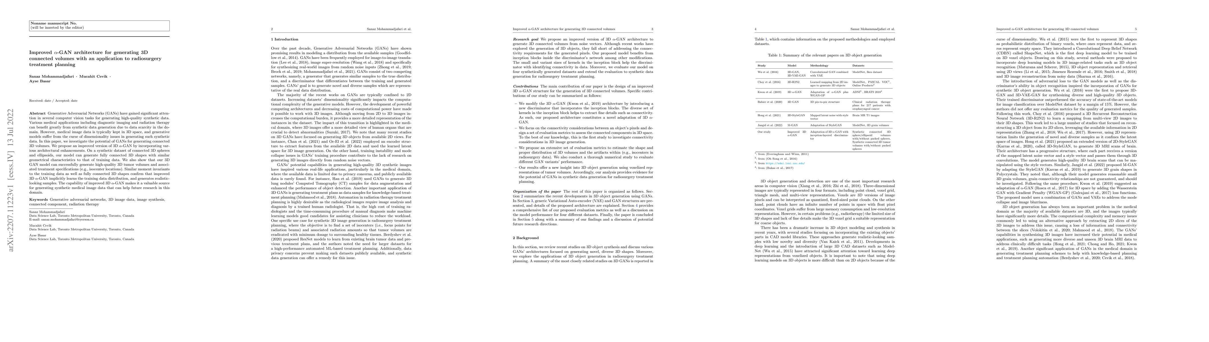 Thumbnail for Improved $\alpha$-GAN architecture for generating 3D connected volumes
  with an application to radiosurgery treatment planning