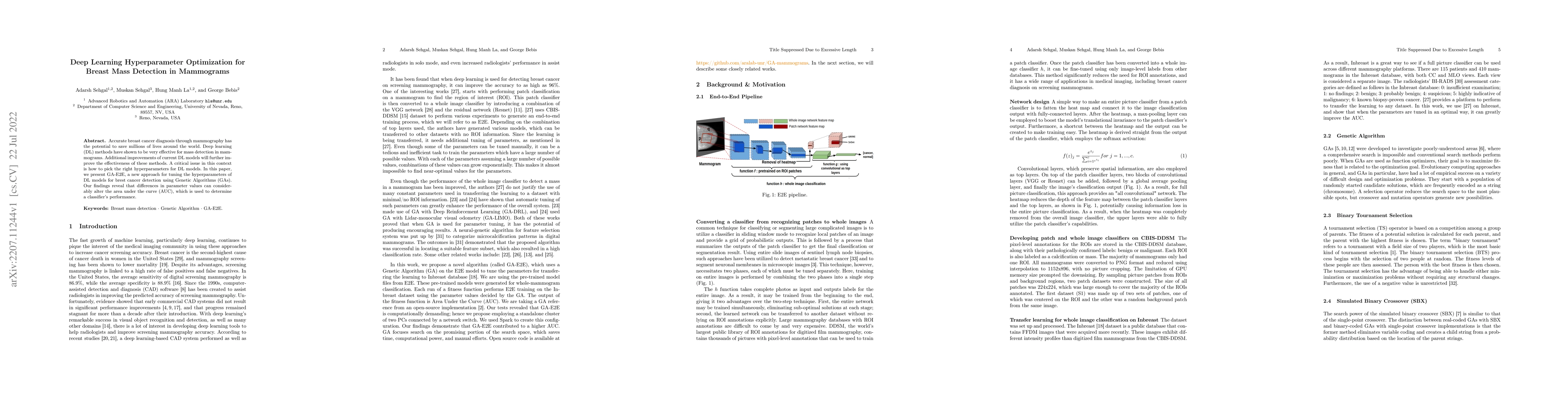 Thumbnail for Deep Learning Hyperparameter Optimization for Breast Mass Detection in
  Mammograms