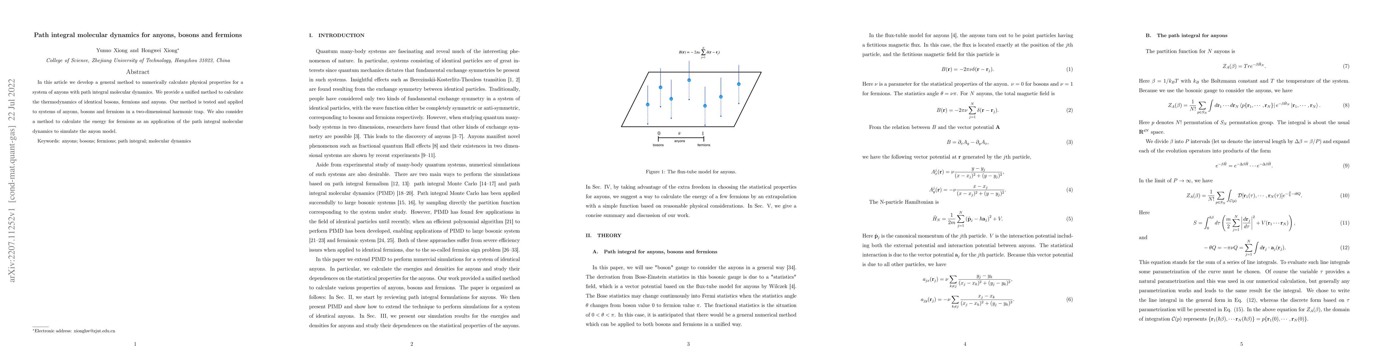 Thumbnail for Path integral molecular dynamics for anyons, bosons and fermions