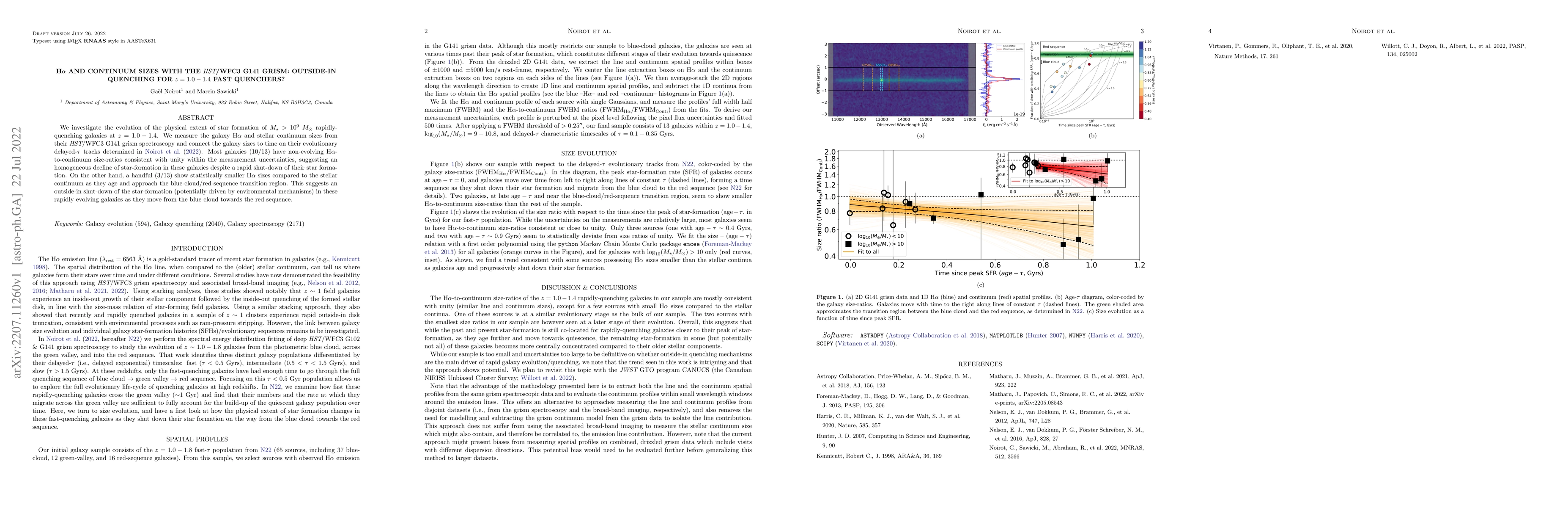 Thumbnail for H$\alpha$ and Continuum Sizes with the HST/WFC3 G141 Grism: Outside-In
  Quenching for $z=1.0-1.4$ Fast Quenchers?