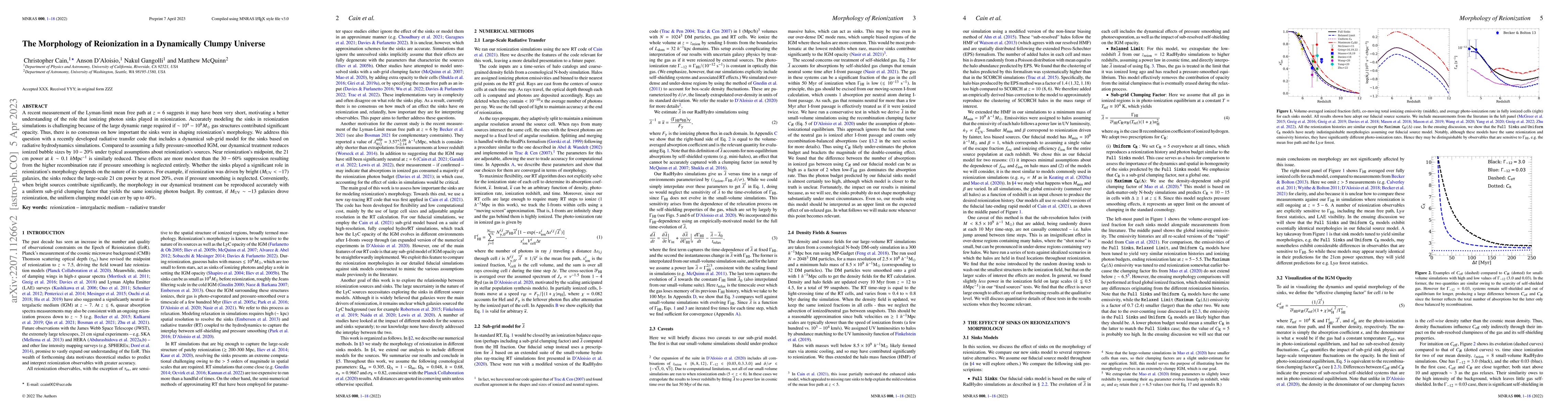 Thumbnail for The Morphology of Reionization in a Dynamically Clumpy Universe