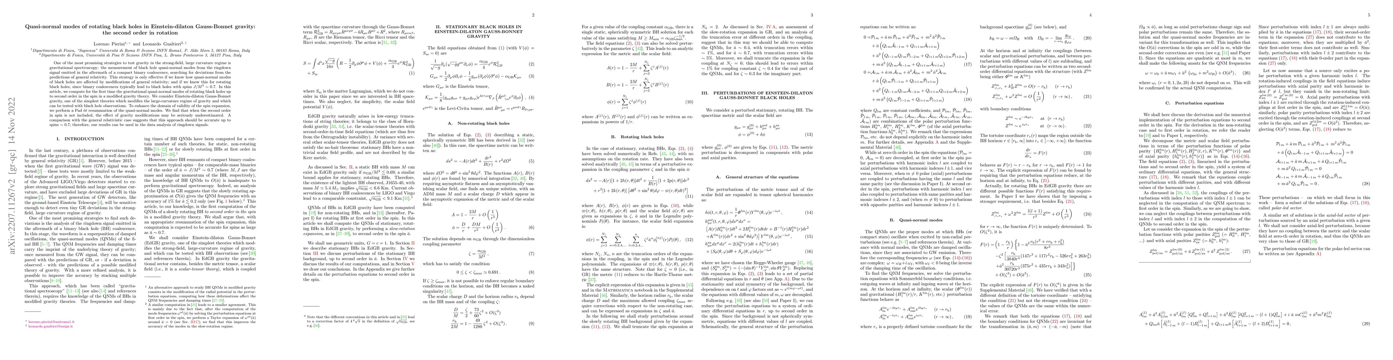 Thumbnail for Quasi-normal modes of rotating black holes in Einstein-dilaton
  Gauss-Bonnet gravity: the second order in rotation