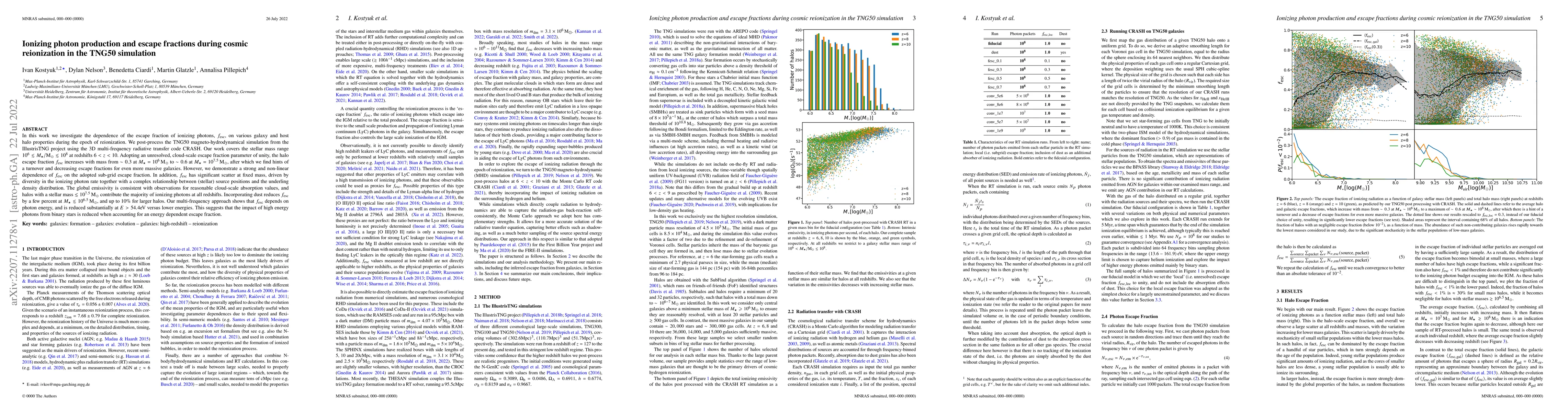 Thumbnail for Ionizing photon production and escape fractions during cosmic
  reionization in the TNG50 simulation