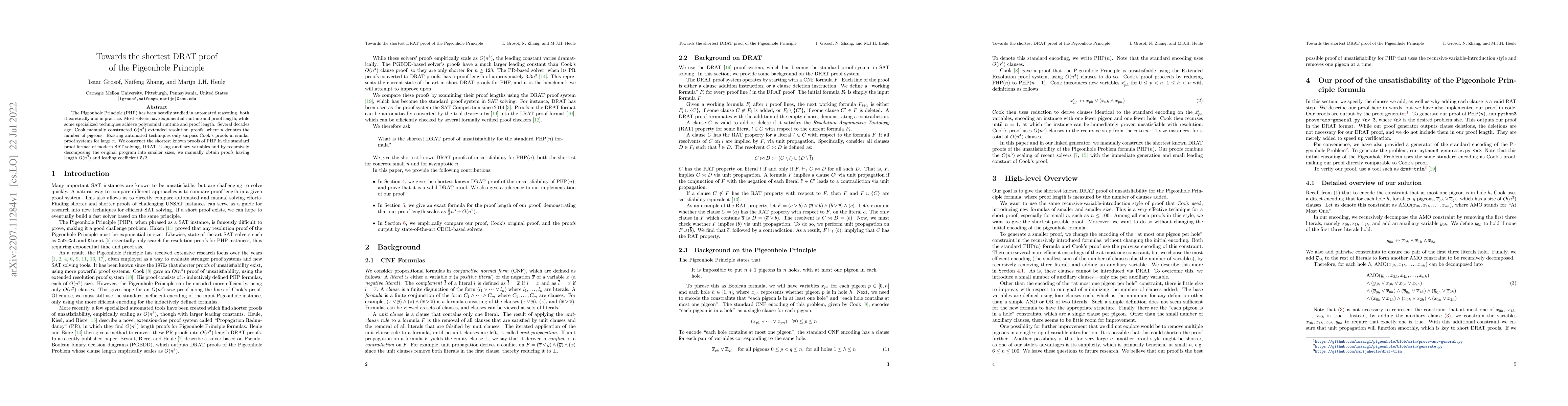 Thumbnail for Towards the shortest DRAT proof of the Pigeonhole Principle