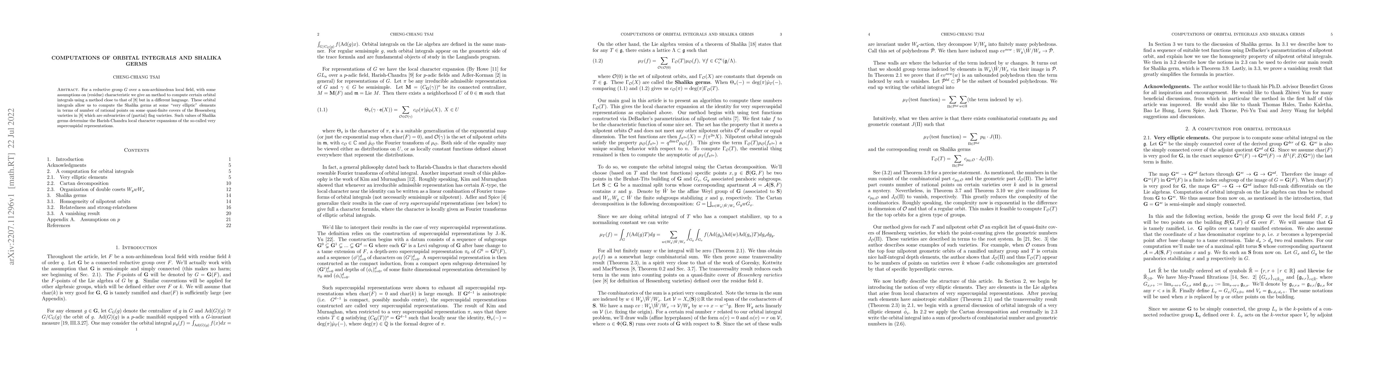 Thumbnail for Computations of orbital integrals and Shalika germs