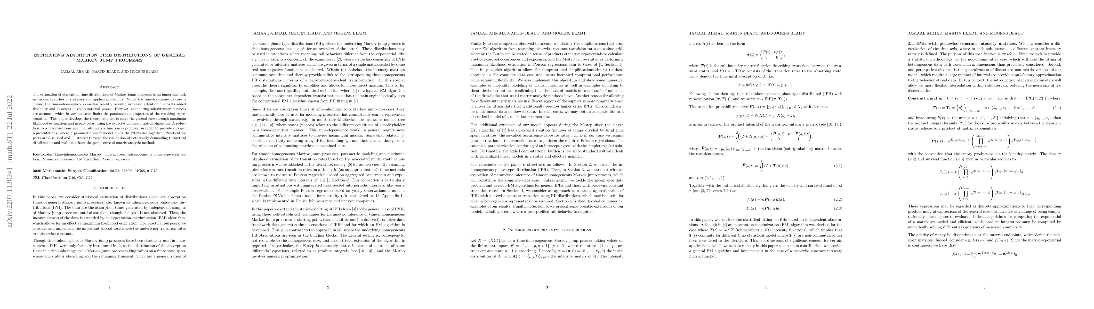 Thumbnail for Estimating absorption time distributions of general Markov jump
  processes