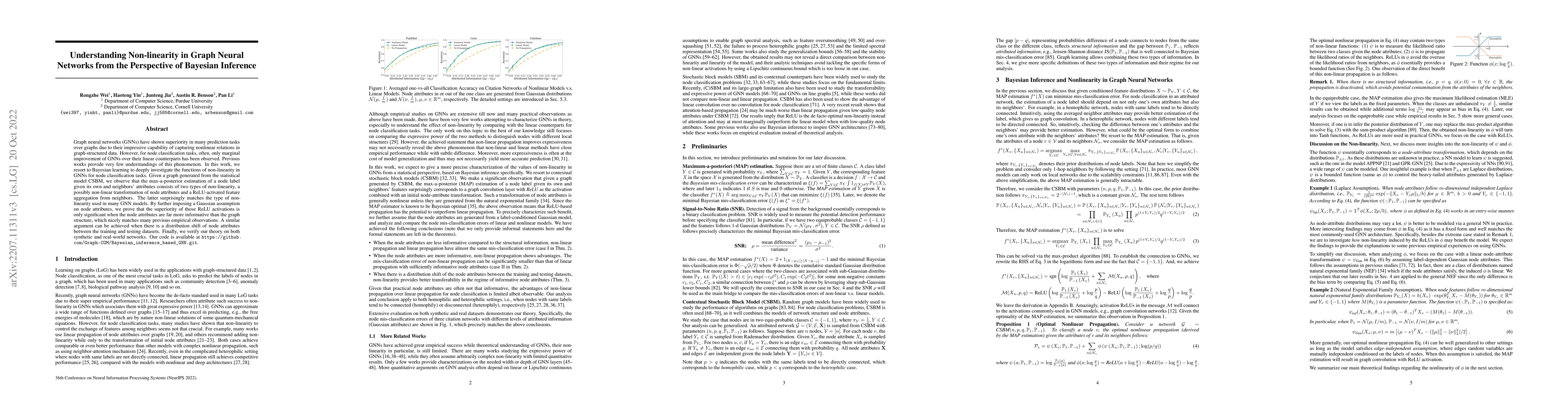 Thumbnail for Understanding Non-linearity in Graph Neural Networks from the
  Bayesian-Inference Perspective