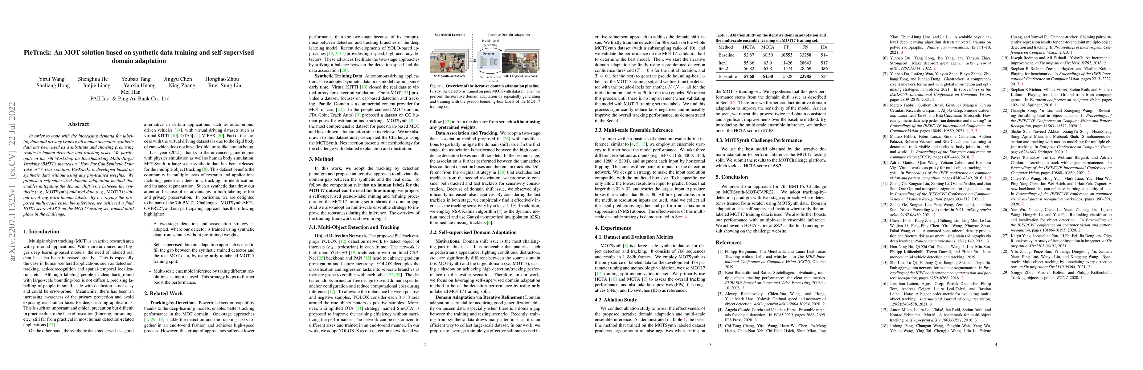 Thumbnail for PieTrack: An MOT solution based on synthetic data training and
  self-supervised domain adaptation