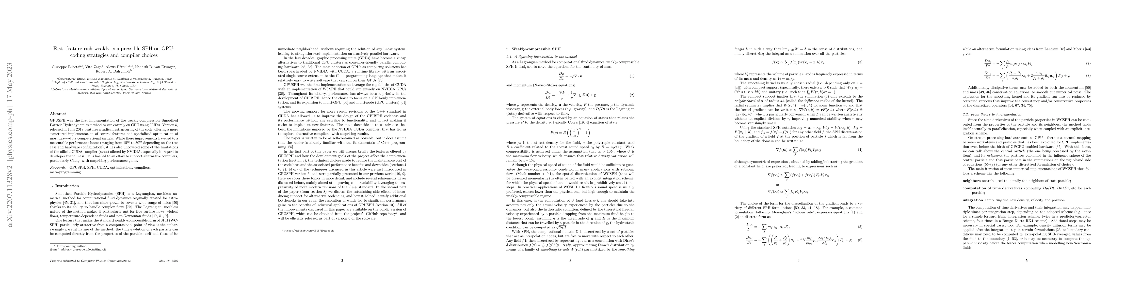 Thumbnail for Fast, feature-rich weakly-compressible SPH on GPU: coding strategies and
  compiler choices