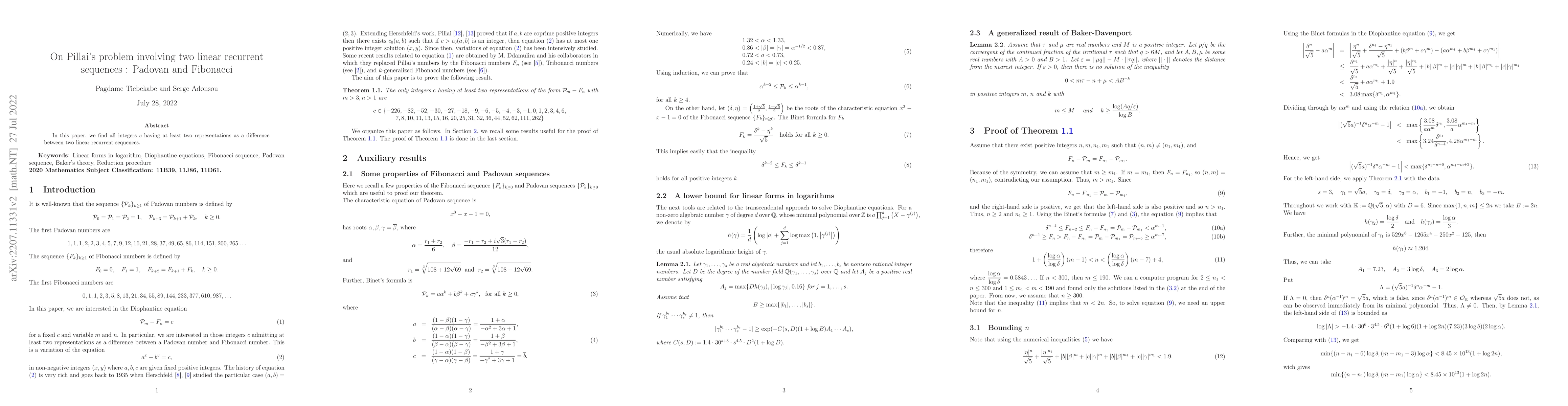 Thumbnail for On Pillai's problem involving two linear recurrent sequences : Padovan
  and Fibonacci