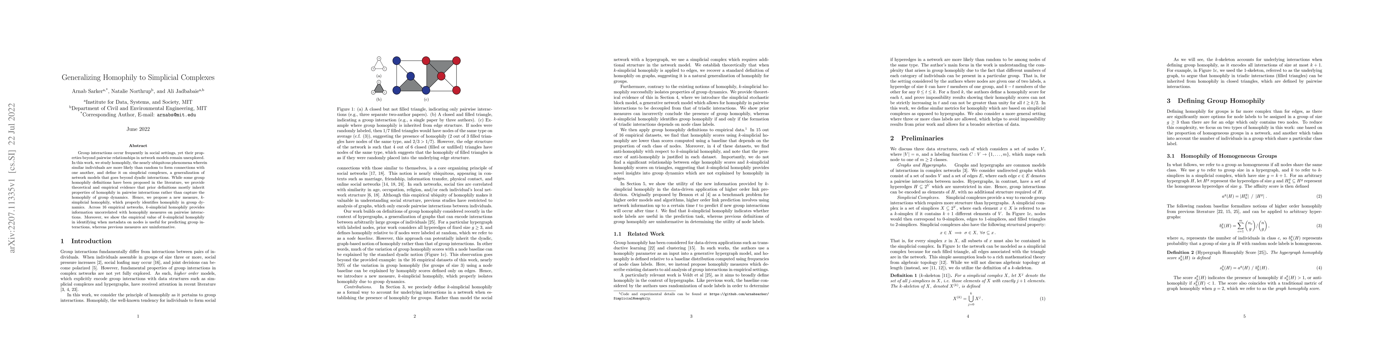 Thumbnail for Generalizing Homophily to Simplicial Complexes