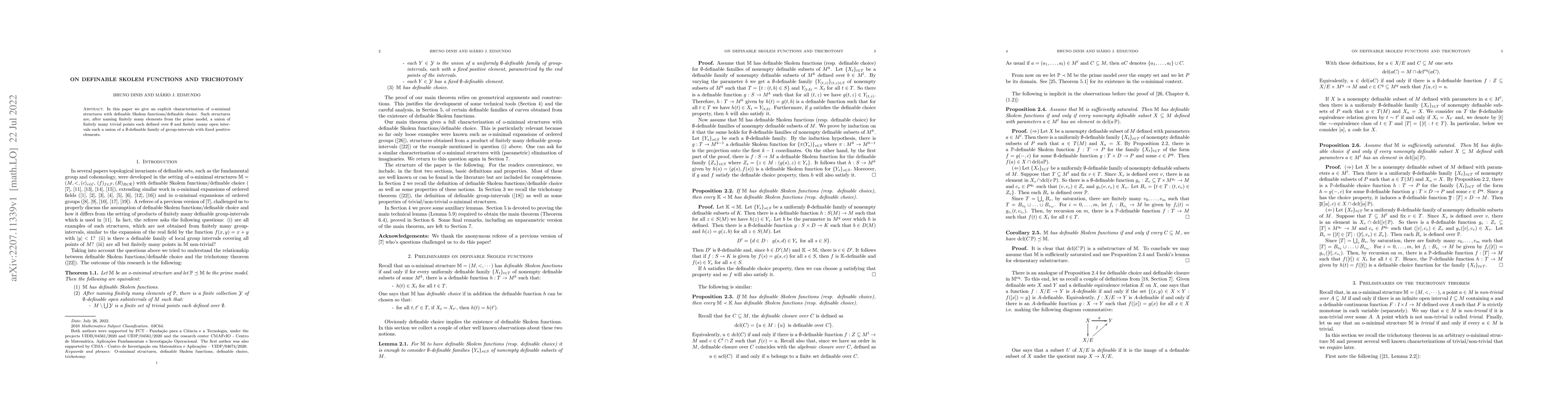 Thumbnail for On definable Skolem functions and trichotomy