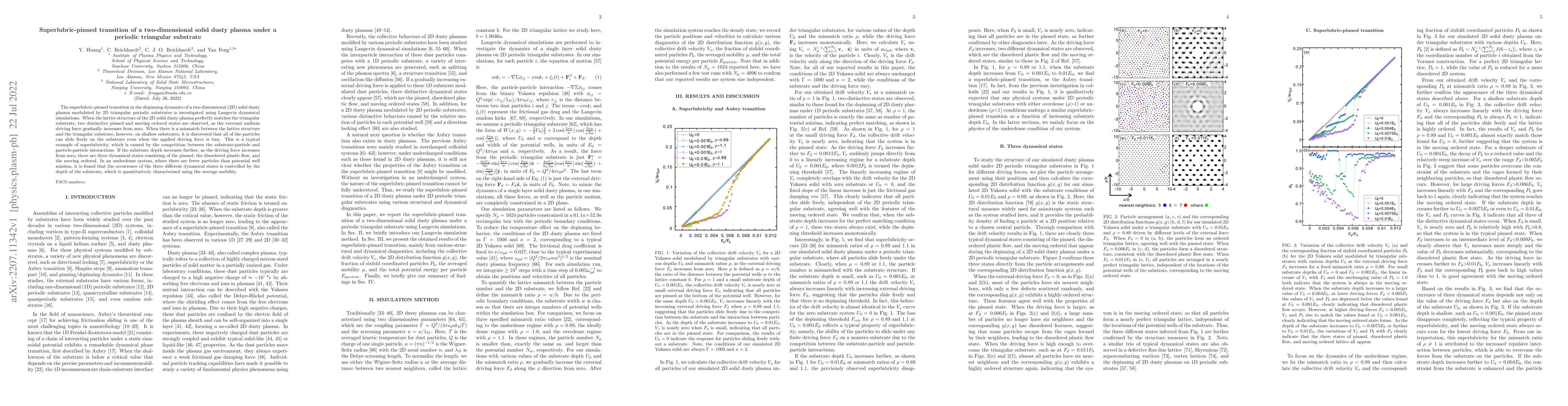 Thumbnail for Superlubric-pinned transition of a two-dimensional solid dusty plasma
  under a periodic triangular substrate