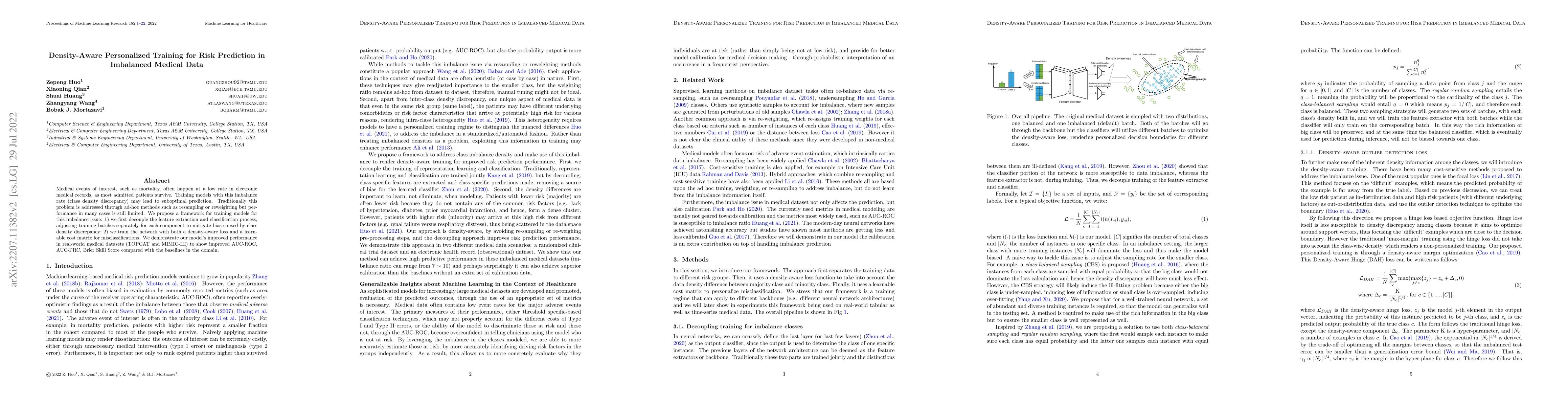 Thumbnail for Density-Aware Personalized Training for Risk Prediction in Imbalanced
  Medical Data